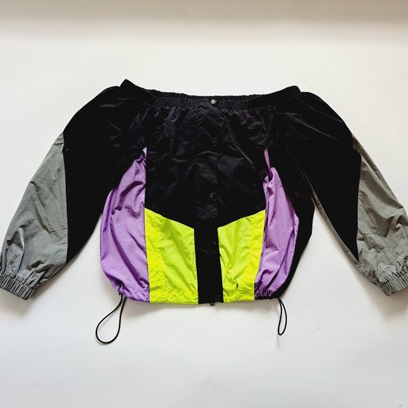 Alexander Wang Off-the-Shoulder Colorblock Wind-Resistant Jacket Size XS - Picture 10 of 16